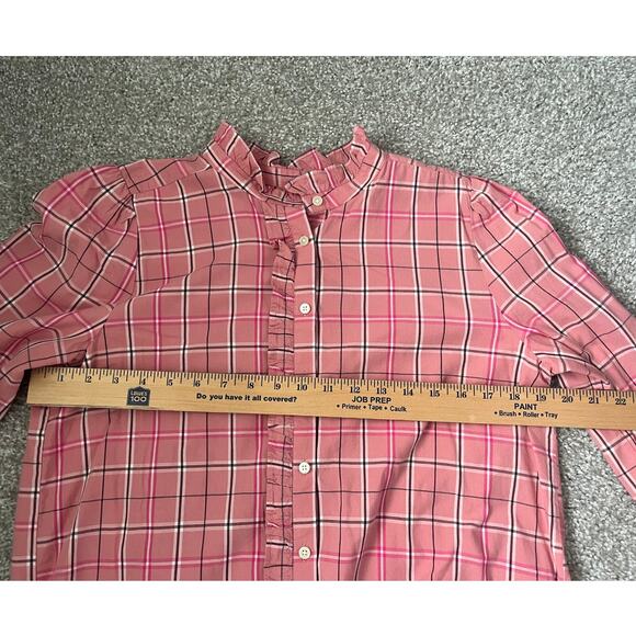 Loft Plaid Ruffle Shirt Long Sleeve Button Preppy Academia Womens Size Medium - Picture 12 of 14